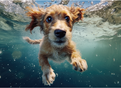 Teaching a dog  how to swim